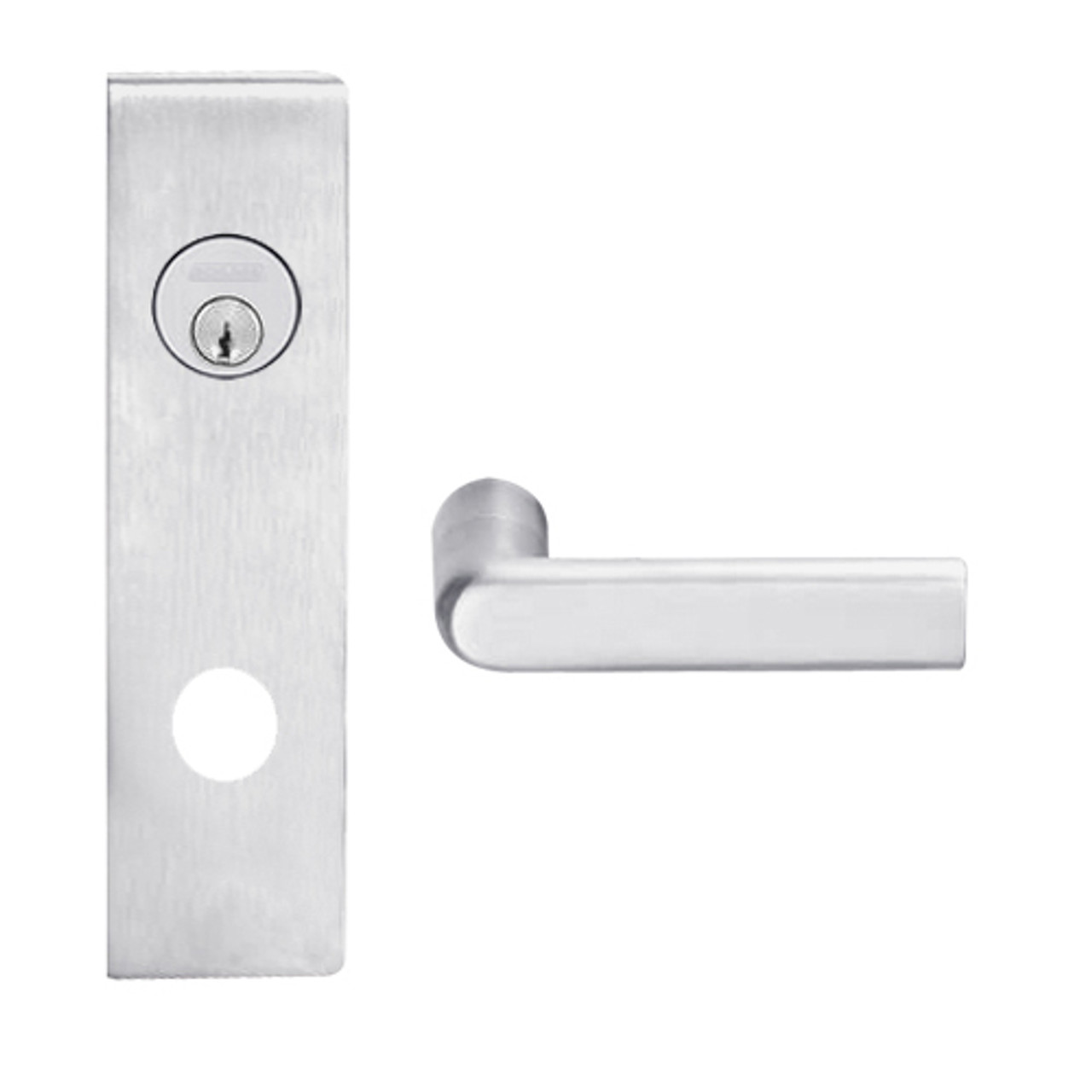 L9026L-01N-626 Schlage L Series Less Cylinder Exit Lock with Cylinder Commercial Mortise Lock with 01 Cast Lever Design in Satin Chrome