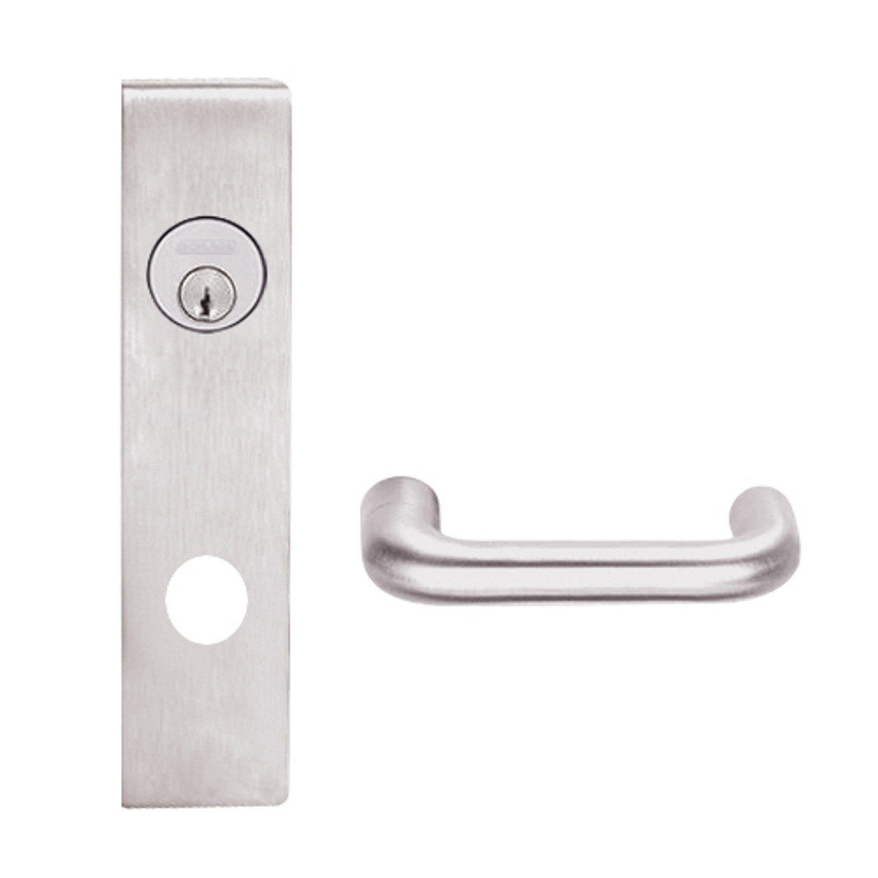 L9026L-03L-629 Schlage L Series Less Cylinder Exit Lock with Cylinder Commercial Mortise Lock with 03 Cast Lever Design in Bright Stainless Steel