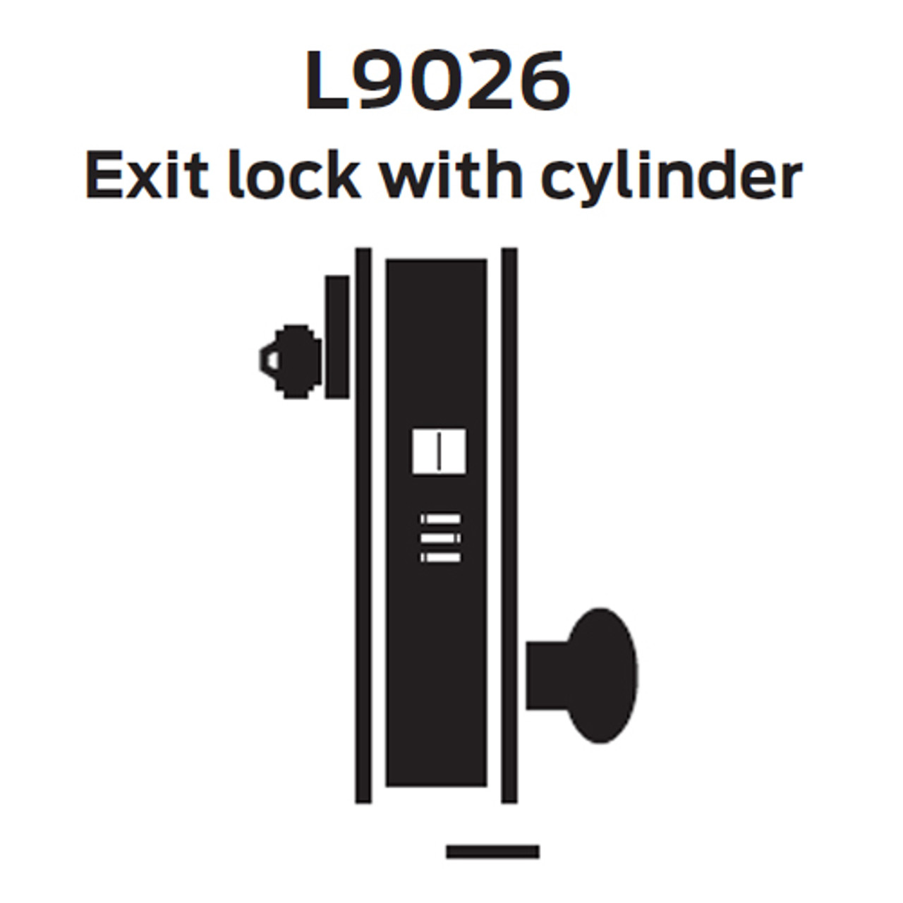 L9026R-01L-630, Schlage Exit with Cylinder, Mortise Lock, 01 Lever, L Escutcheon, FSIC Prep, Satin Stainless Steel Finish