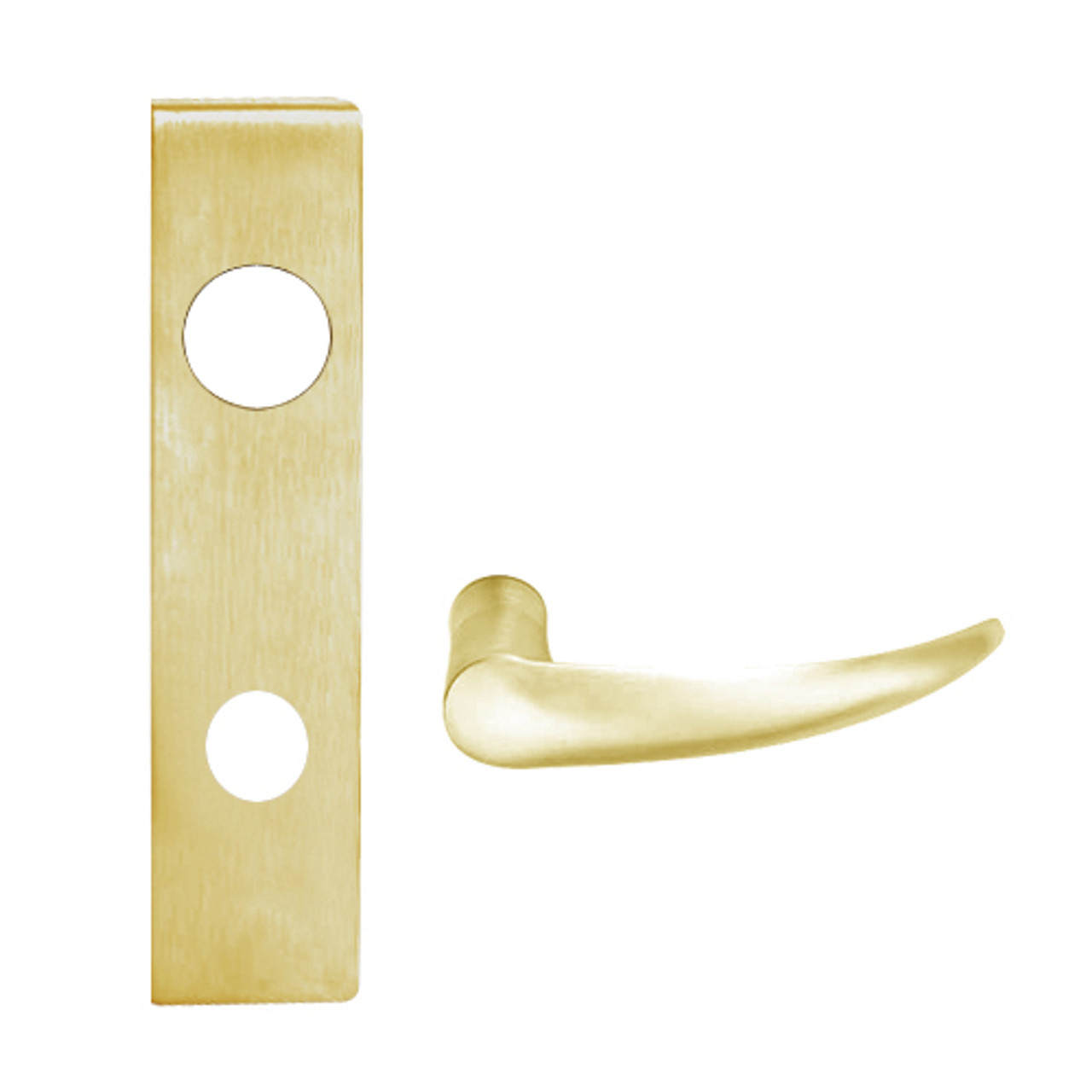 L9050R-OME-L-606 Schlage L Series Entrance Commercial Mortise Lock with Omega Lever Design and Full Size Core in Satin Brass