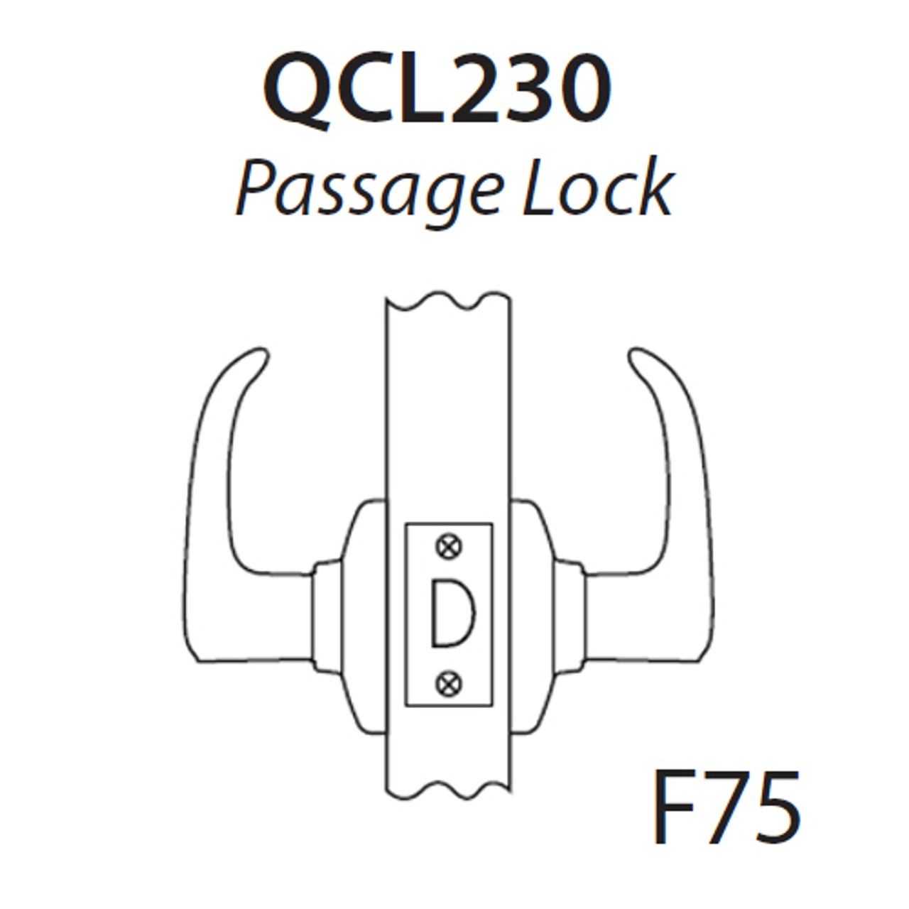 QCL230E605NOLFLS Stanley QCL200 Series Cylindrical Passage Lock with Sierra Lever in Bright Brass