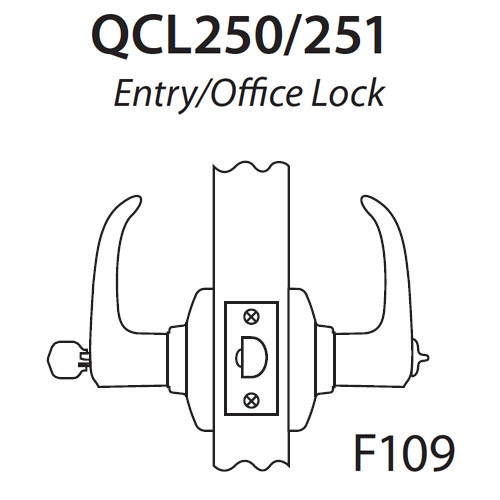 QCL250E625R4NOSLC Stanley QCL200 Series Less Cylinder Entrance Lock with Sierra Lever in Bright Chrome
