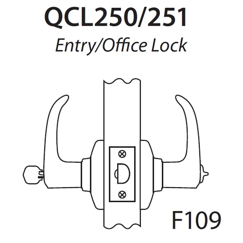 QCL250E605NOLNOSSC Stanley QCL200 Series Schlage C Keyway Cylindrical Entrance Lock with Sierra Lever in Bright Brass