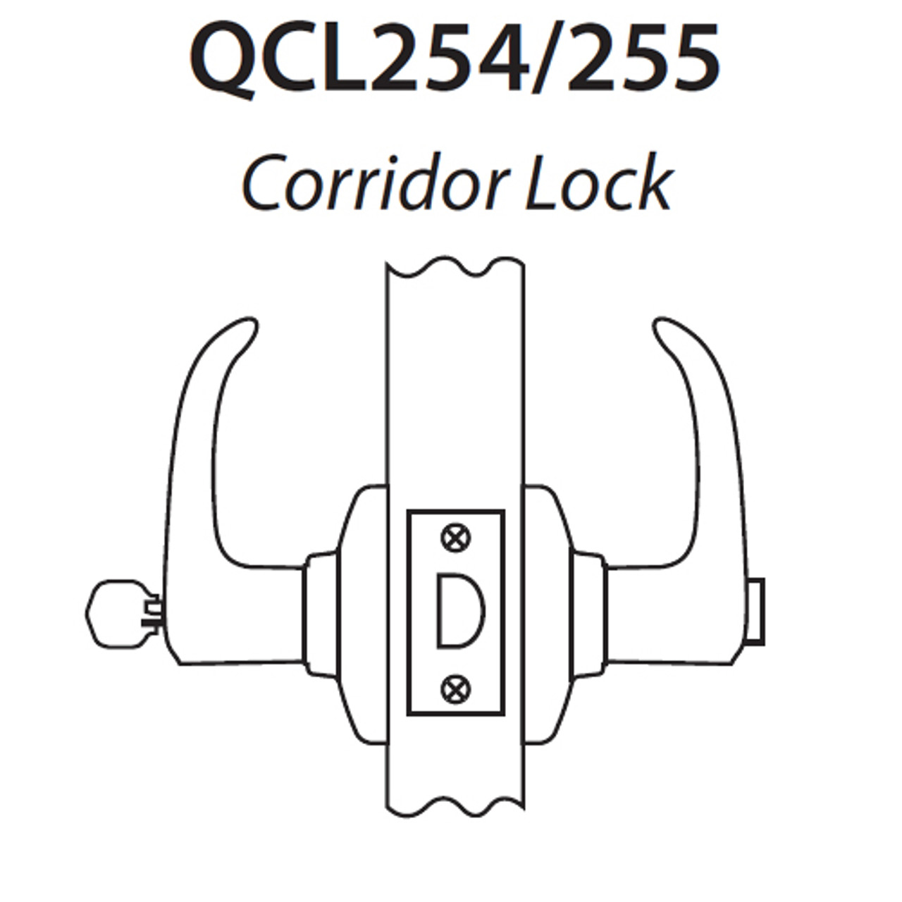 QCL254E625NS4NOSLC Stanley QCL200 Series Less Cylinder Corridor Lock with Sierra Lever in Bright Chrome