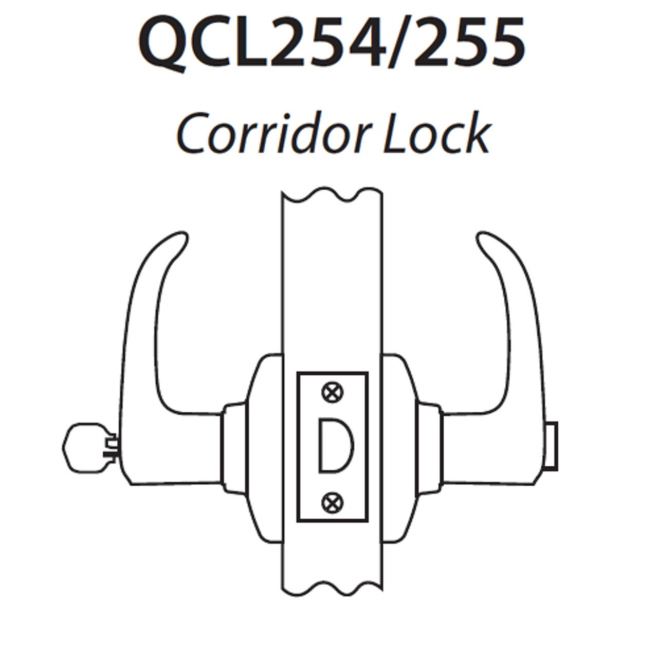 QCL255E625NS4FLRLC Stanley QCL200 Series Less Cylinder Corridor Lock with Sierra Lever Prepped for SFIC in Bright Chrome