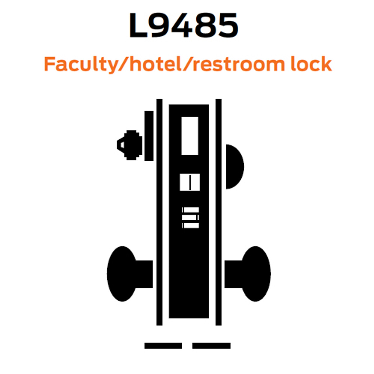 L9485R-12A-629-LH Schlage L Series Faculty Restroom Commercial Mortise Lock with 12 Cast Lever Design and Full Size Core in Bright Stainless Steel