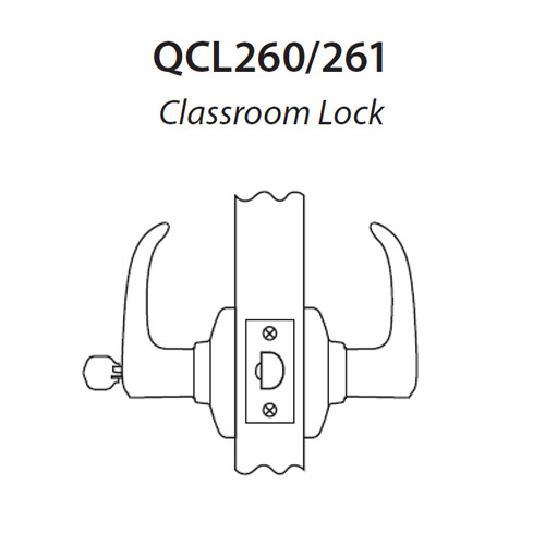 QCL260E605NS8FLSSC Stanley QCL200 Series Ansi Strike Schlage "C" Classroom Lock with Sierra Lever in Bright Brass