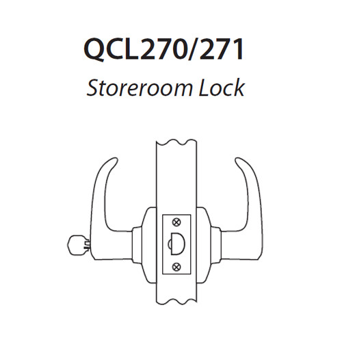 QCL270E626R8478SLC Stanley QCL200 Series Less Cylinder Storeroom Lock with Sierra Lever in Satin Chrome