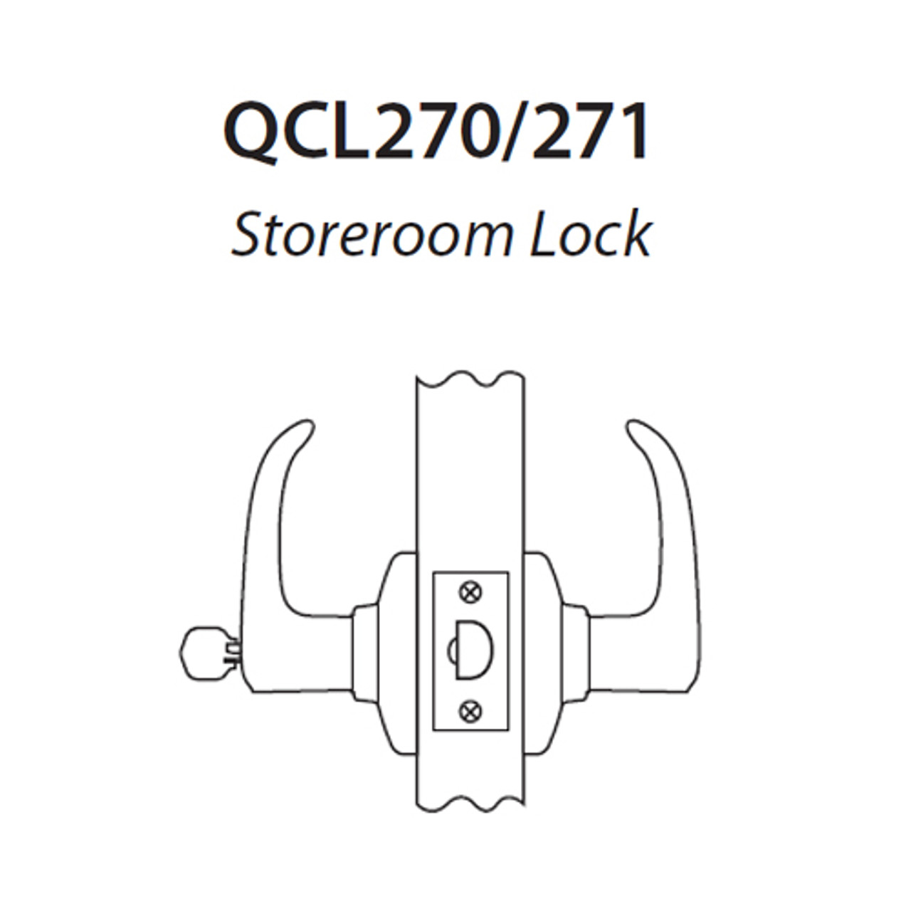 QCL271E625S5478SLC Stanley QCL200 Series Less Cylinder Storeroom Lock with Sierra Lever Prepped for SFIC in Bright Chrome