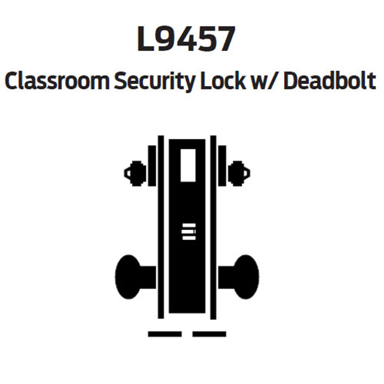 L9457P-12B-619-LH, Schlage Classroom Security with Deadbolt, Mortise Lock, 12 Lever, B Rose, Satin Nickel Finish