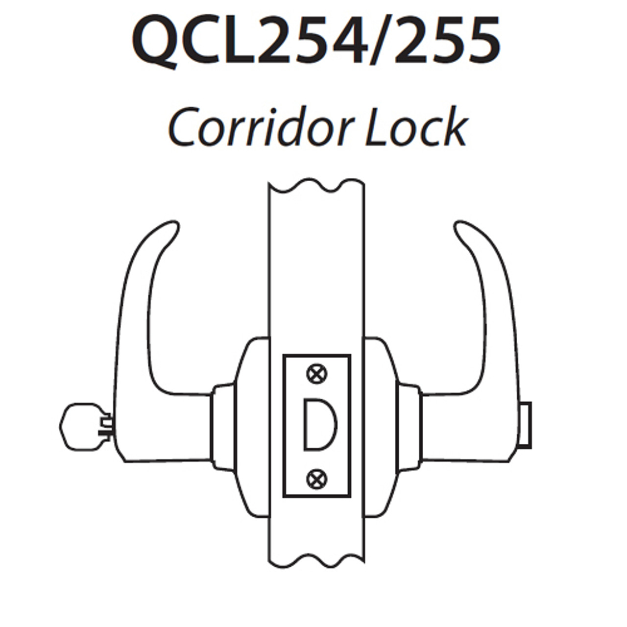 QCL254M605NOL118FLC Stanley QCL200 Series Less Cylinder Corridor Lock with Summit Lever in Bright Brass