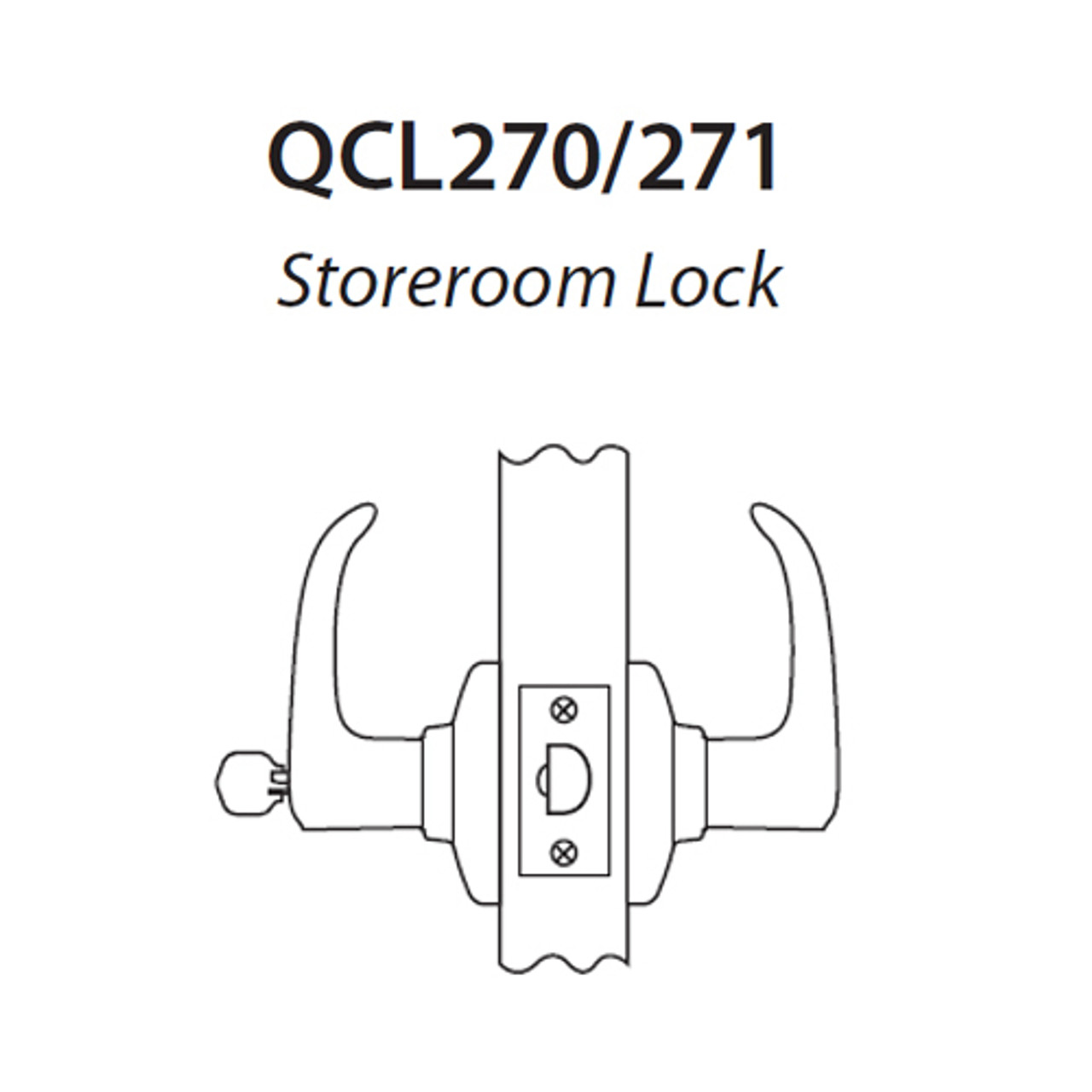 QCL271M605R4118FLC Stanley QCL200 Series Less Cylinder Storeroom Lock with Summit Lever Prepped for SFIC in Bright Brass