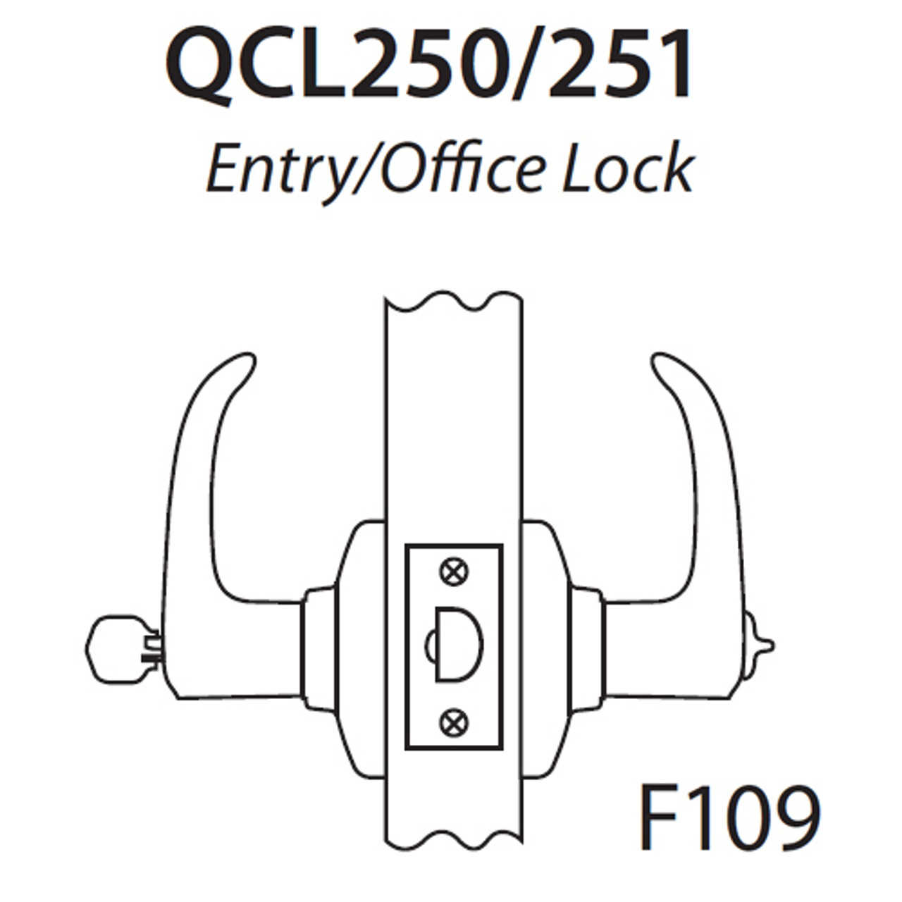 QCL250A625R4478SLC Stanley QCL200 Series Less Cylinder Entrance Lock with Slate Lever in Bright Chrome
