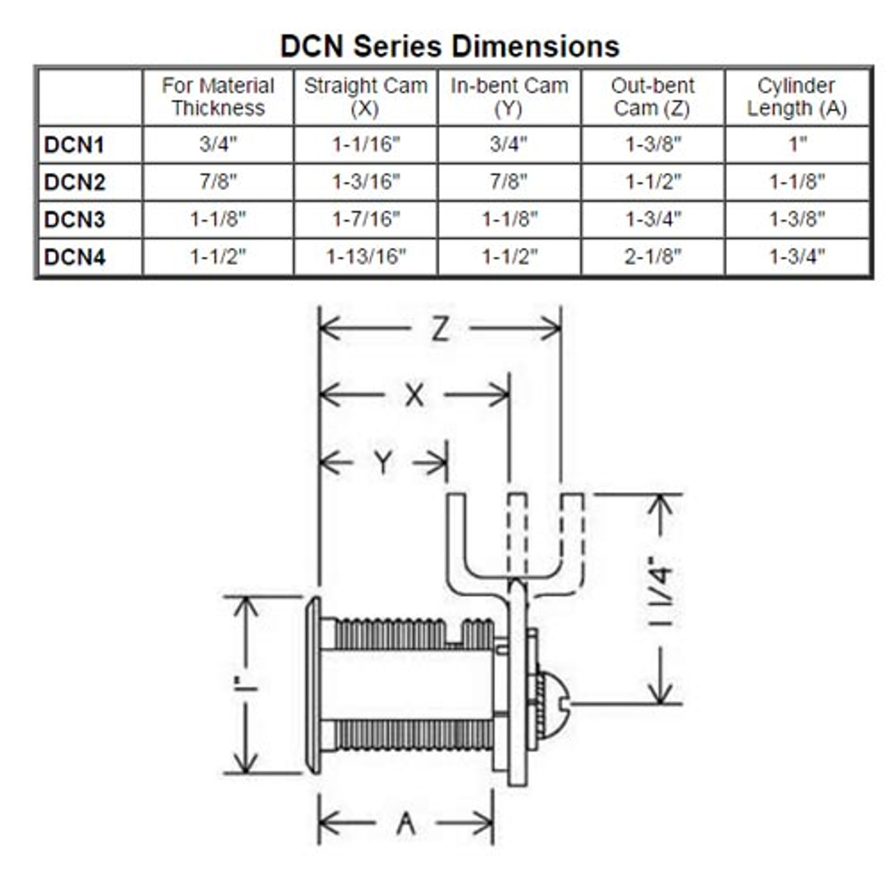 Olympus DCN4-KD-US3 N Series Keyed Different Reversible Cam Lock in Bright Brass