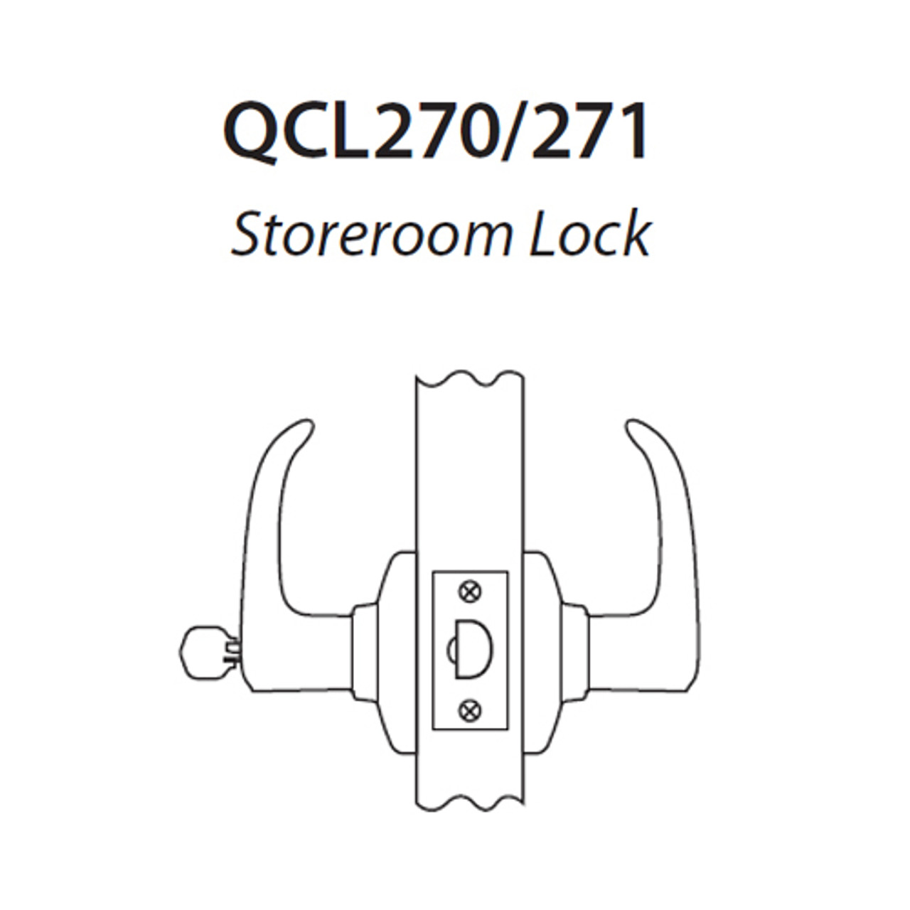 QCL270A605NR4NOSSC Stanley QCL200 Series Ansi Strike Schlage "C" Storeroom Lock with Slate Lever in Bright Brass