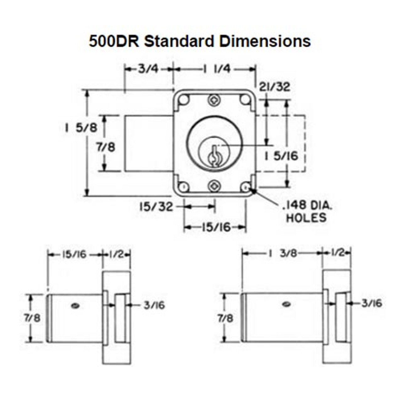 Olympus 500DR-KD-26D-1-3/8 R Series Door Deadbolt Cabinet Locks in Satin Chrome