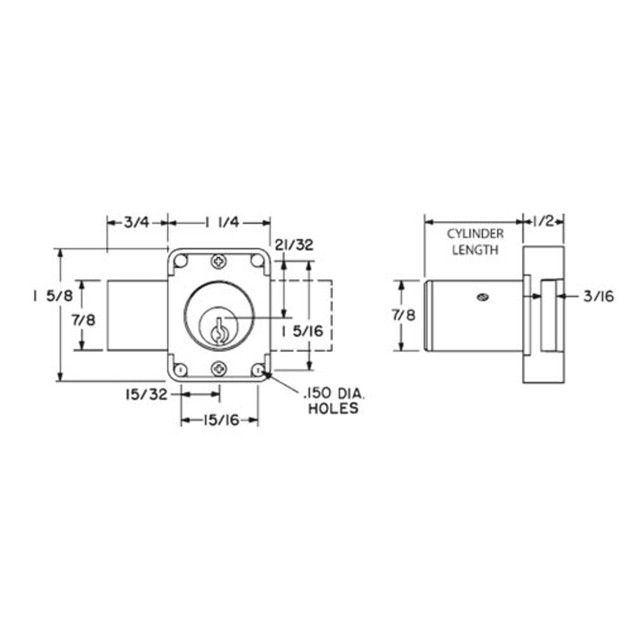 Olympus 100DR-KA107-26D-7/8 N Series Door Deadbolt Cabinet Locks in Satin Chrome