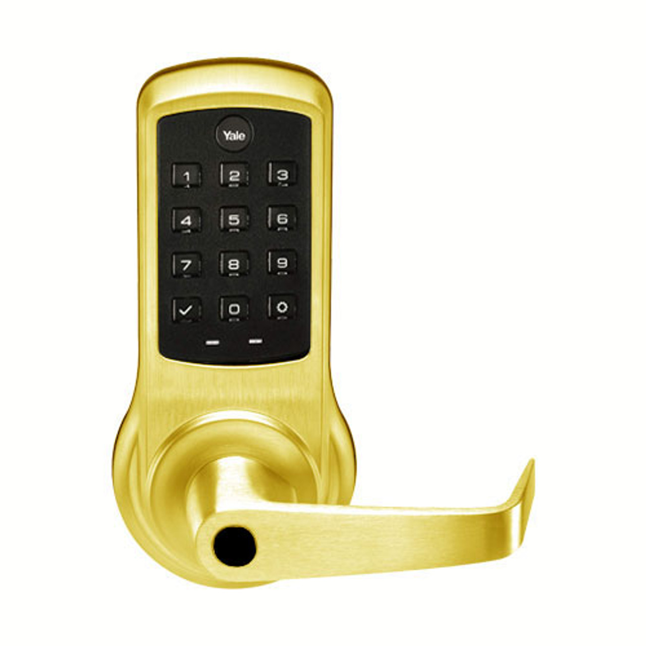 AU-NTB610-NR-605-LC Yale NexTouch Pushbutton Keypad Access Lock Less Cylinder with Augusta Lever in Bright Brass