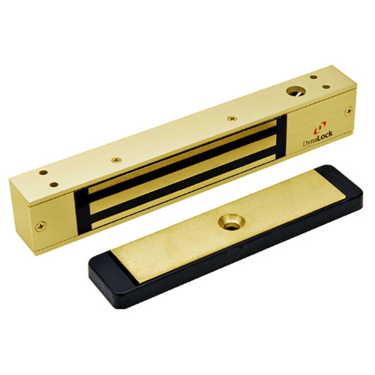 2511-US3-DYN DynaLock 2500 Series 650 LB Mini-Mag Single Electromagnetic Lock for Outswing Door with Dynastat Force Sensor in Bright Brass