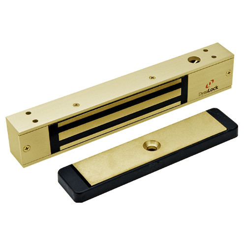 2511-US4-DYN DynaLock 2500 Series 650 LB Mini-Mag Single Electromagnetic Lock for Outswing Door with Dynastat Force Sensor in Satin Brass
