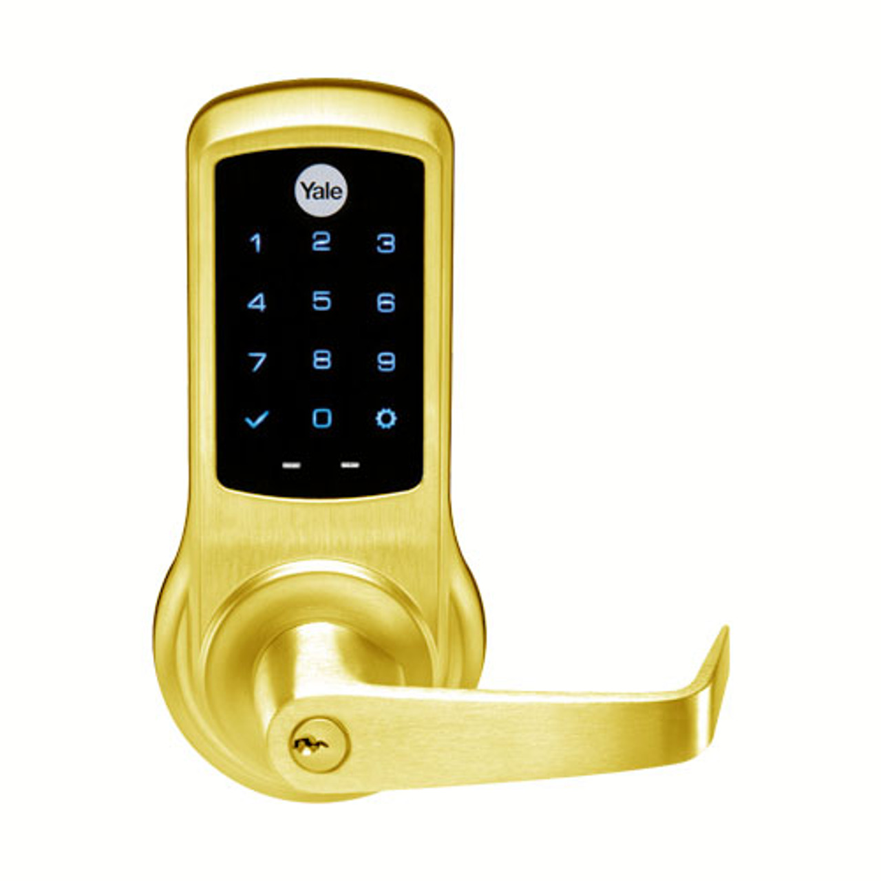 AU-NTB620-NR-605 Yale NexTouch Capacitive Touchscreen Access Lock with Augusta Lever in Bright Brass