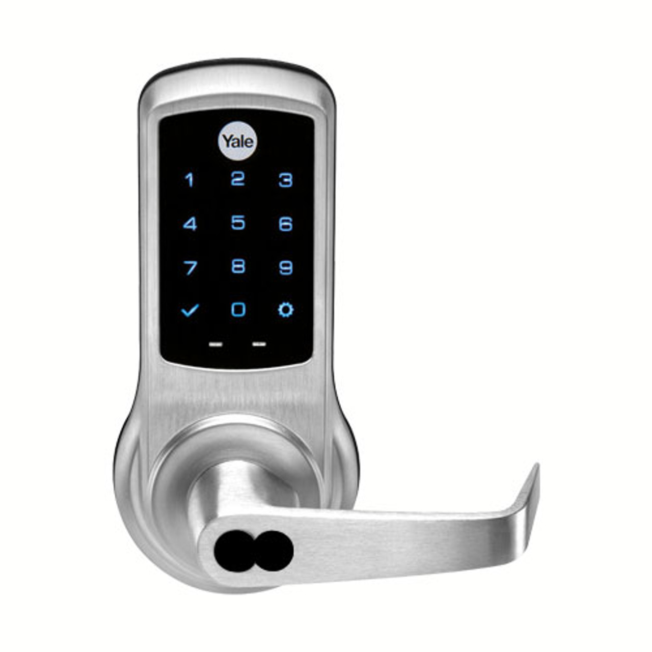 M-AU-NTB620-NR-626 Yale NexTouch Capacitive Touchscreen Access Lock Medeco/Assa LFIC Less Core with Augusta Lever in Satin Chrome
