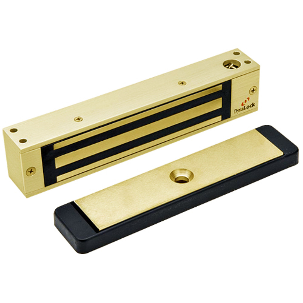 2585-US3-DSM DynaLock 2500 Series 650 LB Single Bantam Mini Electromagnetic Lock for Outswing Door with DSM in Bright Brass