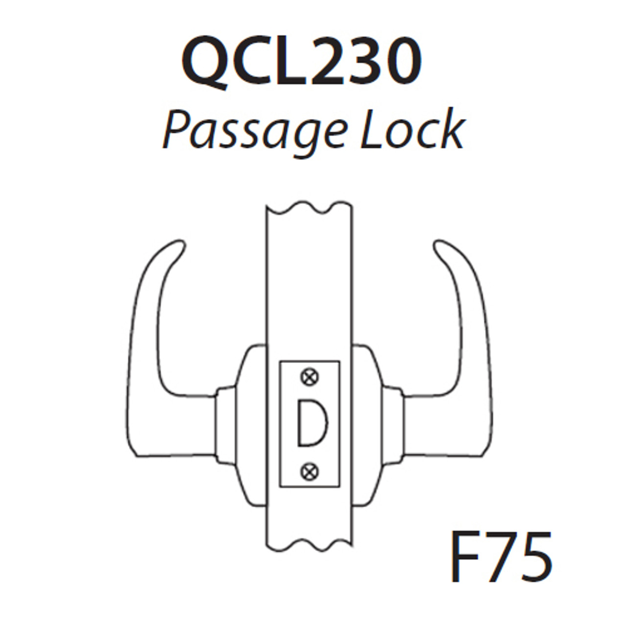 QCL230A625FR4NOS Stanley QCL200 Series Cylindrical Passage Lock with Slate Lever in Bright Chrome Finish