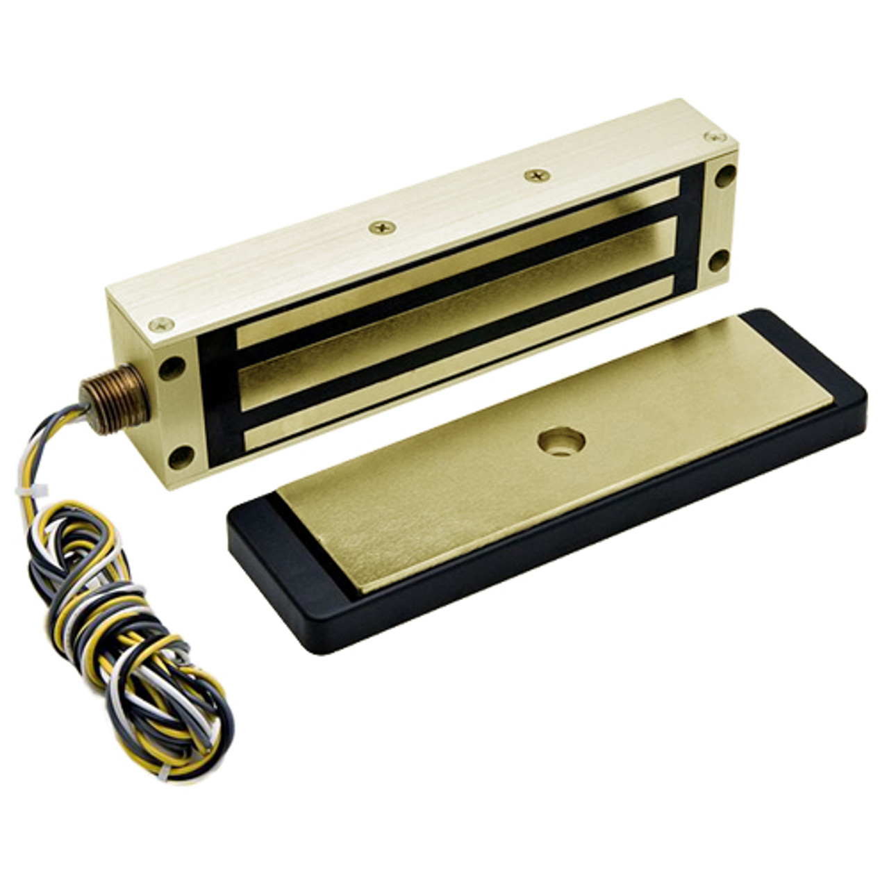 2013-US4-GLB DynaLock 2013 Series 1200 LB Holding Force Single Electromagnetic Gate Lock with Gate Lock Bracket in Satin Brass