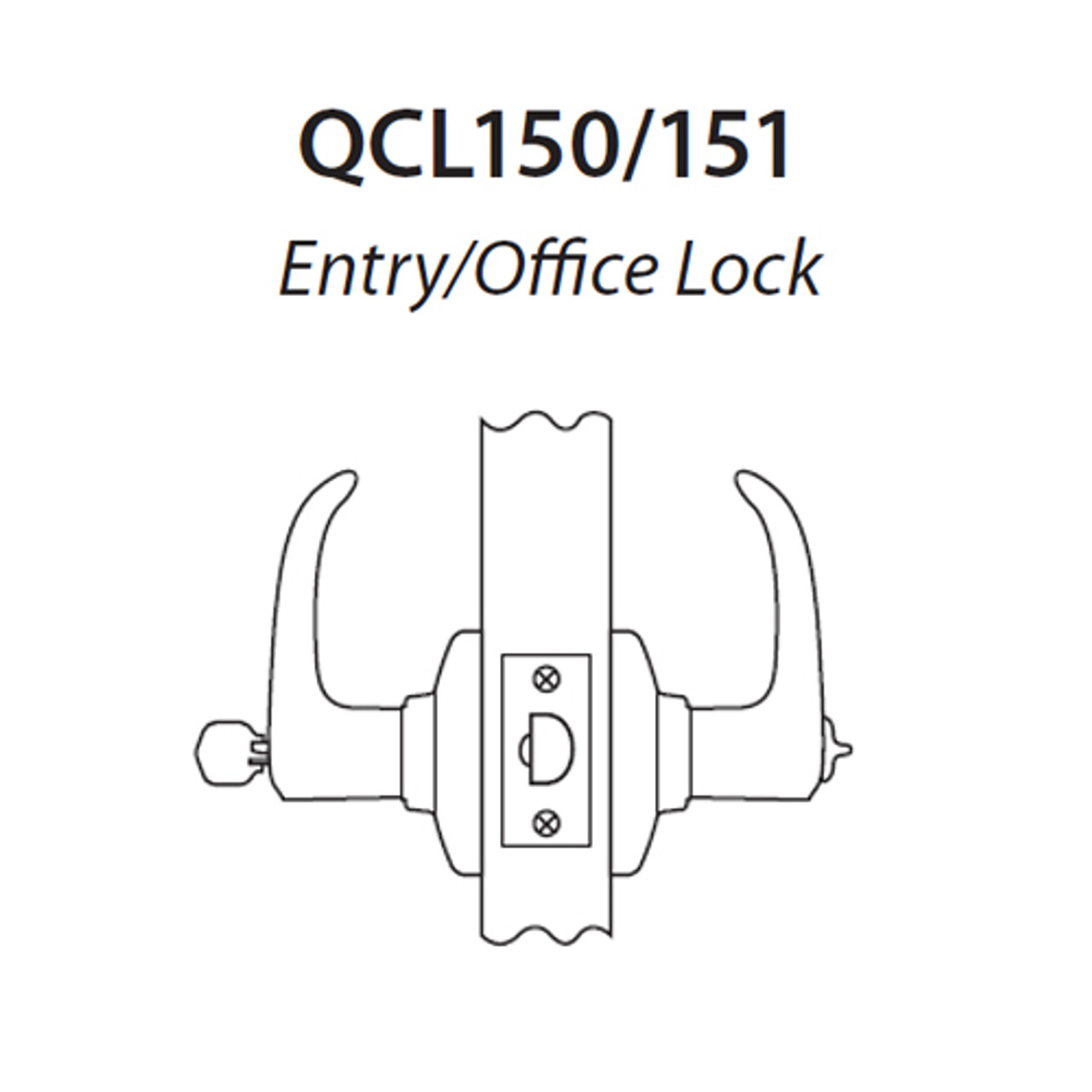 QCL150E619FR4478SSC Stanley QCL100 Series Schlage C Keyway Cylindrical Entrance Lock with Sierra Lever in Satin Nickel