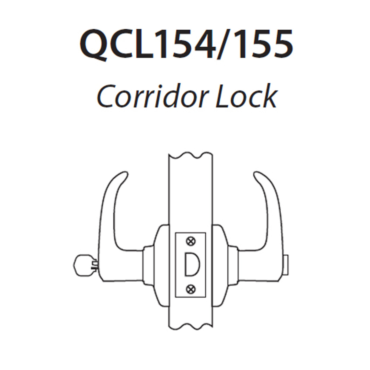 QCL154E625S8118FSC Stanley QCL100 Series Schlage C Keyway Cylindrical Corridor Lock with Sierra Lever in Bright Chrome