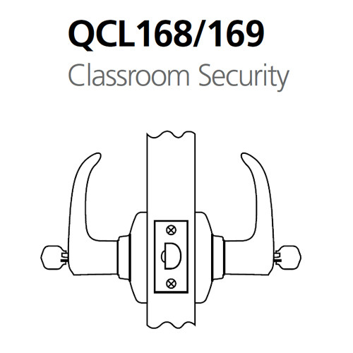 QCL168E605NOL118FSC Stanley QCL100 Series Schlage C Keyway Cylindrical Classroom Security Lock with Sierra Lever in Bright Brass
