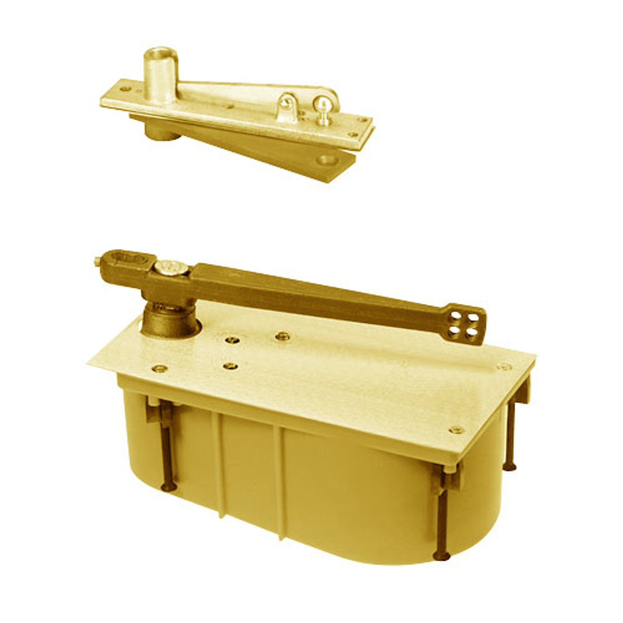 28-105N-LH-605 Rixson 28 Series Heavy Duty Single Acting Center Hung Floor Closer in Bright Brass Finish