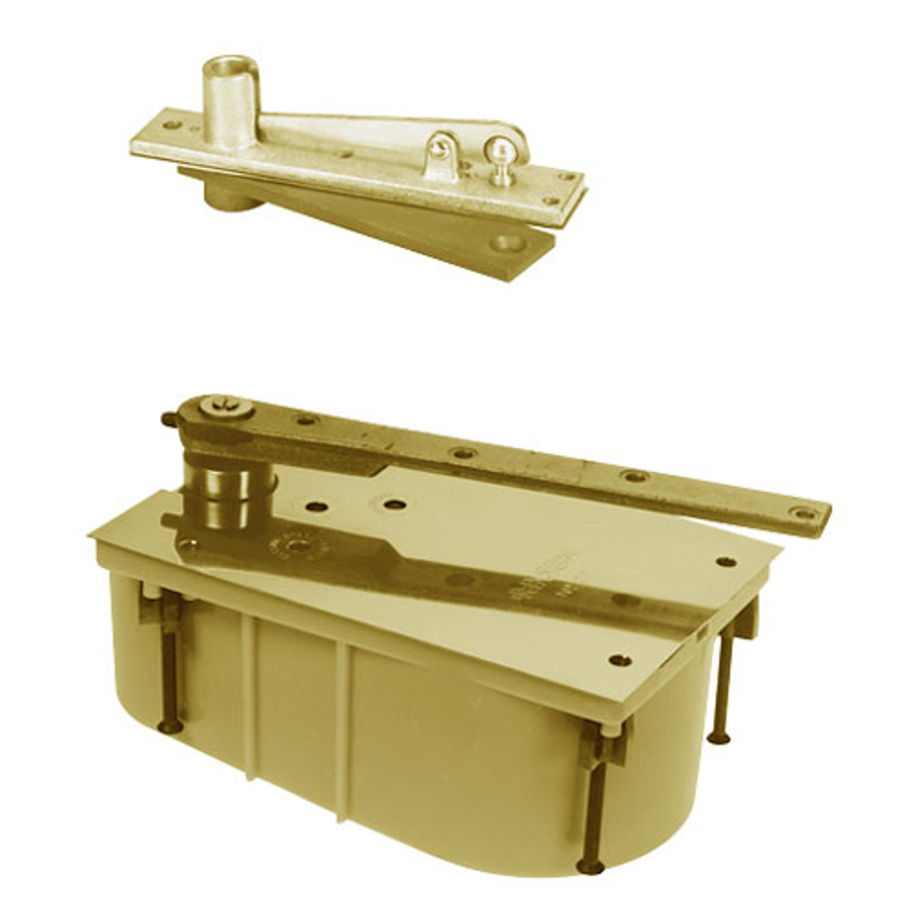 28-105N-554-CWF-RH-606 Rixson 28 Series Heavy Duty Single Acting Center Hung Floor Closer with Concealed Arm in Satin Brass Finish