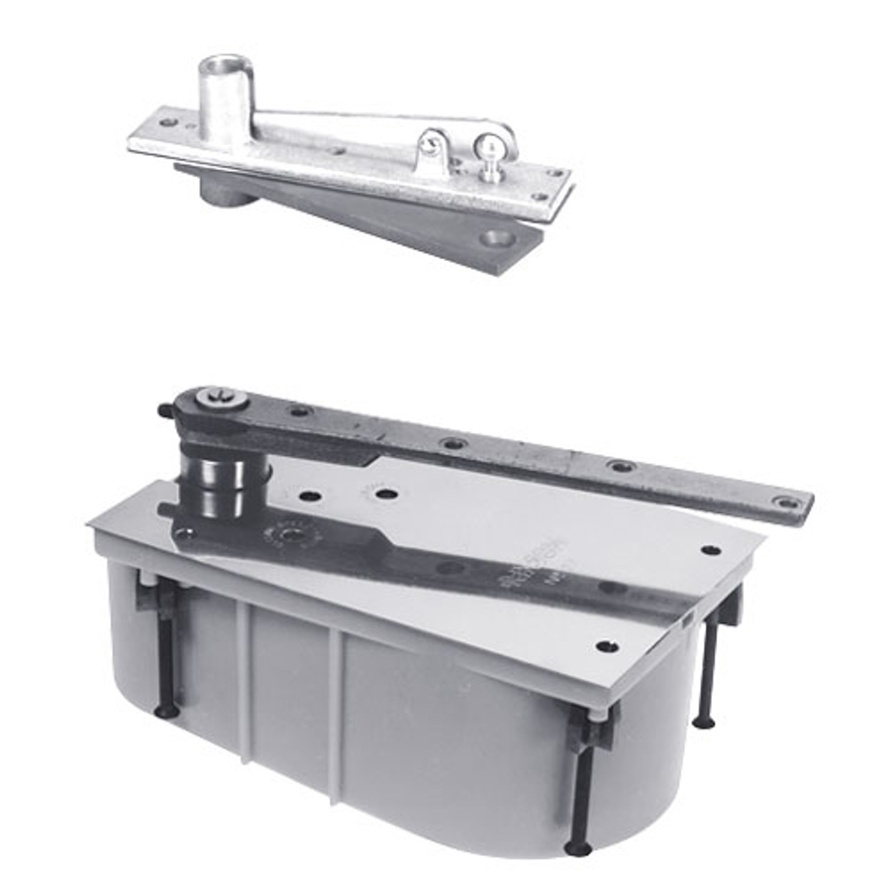 28-105N-554-LFP-LH-625 Rixson 28 Series Heavy Duty Single Acting Center Hung Floor Closer with Concealed Arm in Bright Chrome Finish