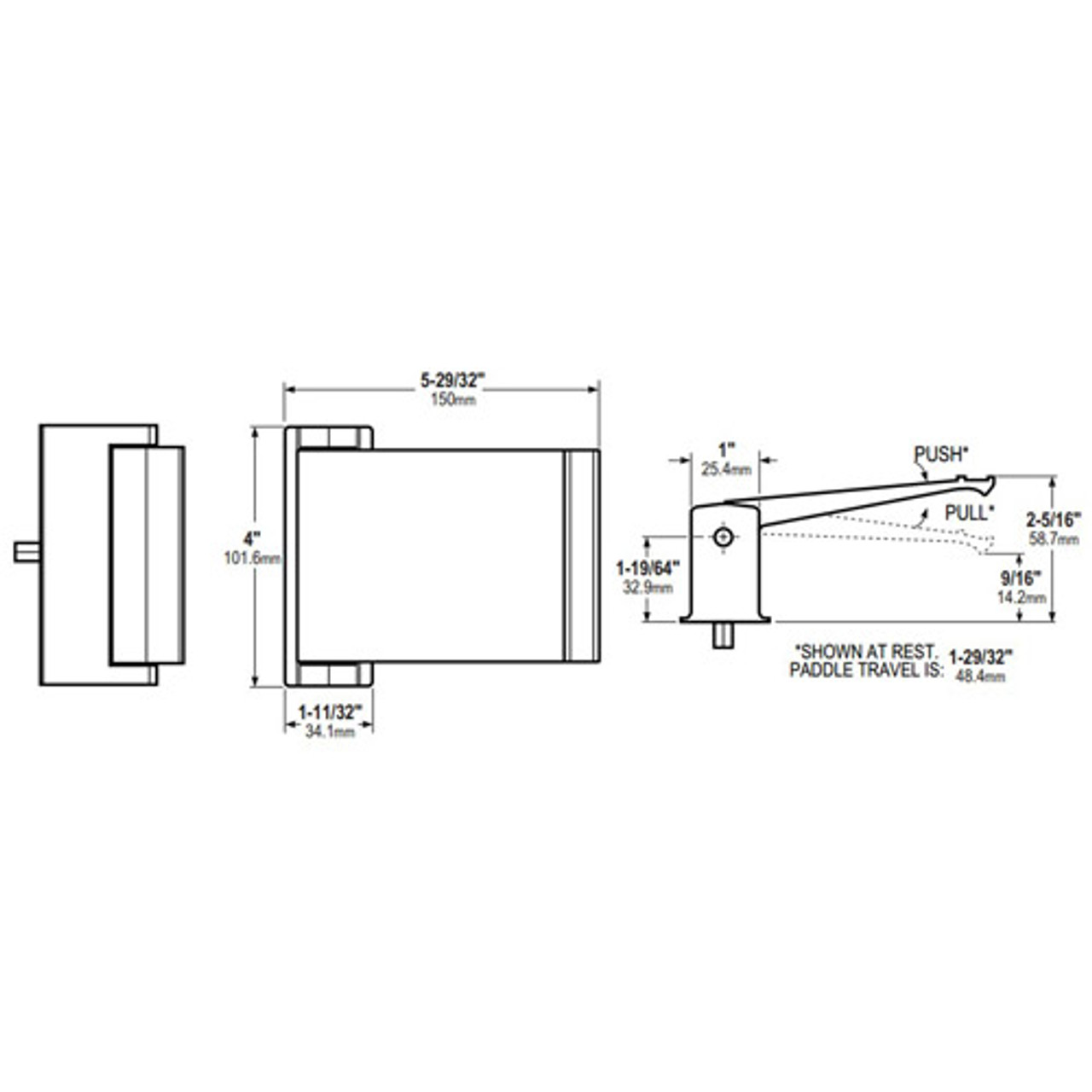 4590-11-00-335 Adams Rite Deadlatch Paddle Dimensional View