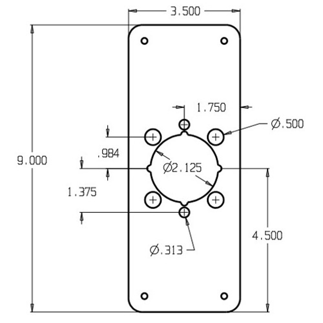 RP-13509-2-630 Don Jo Remodeler Plate for Lever Dimensional View