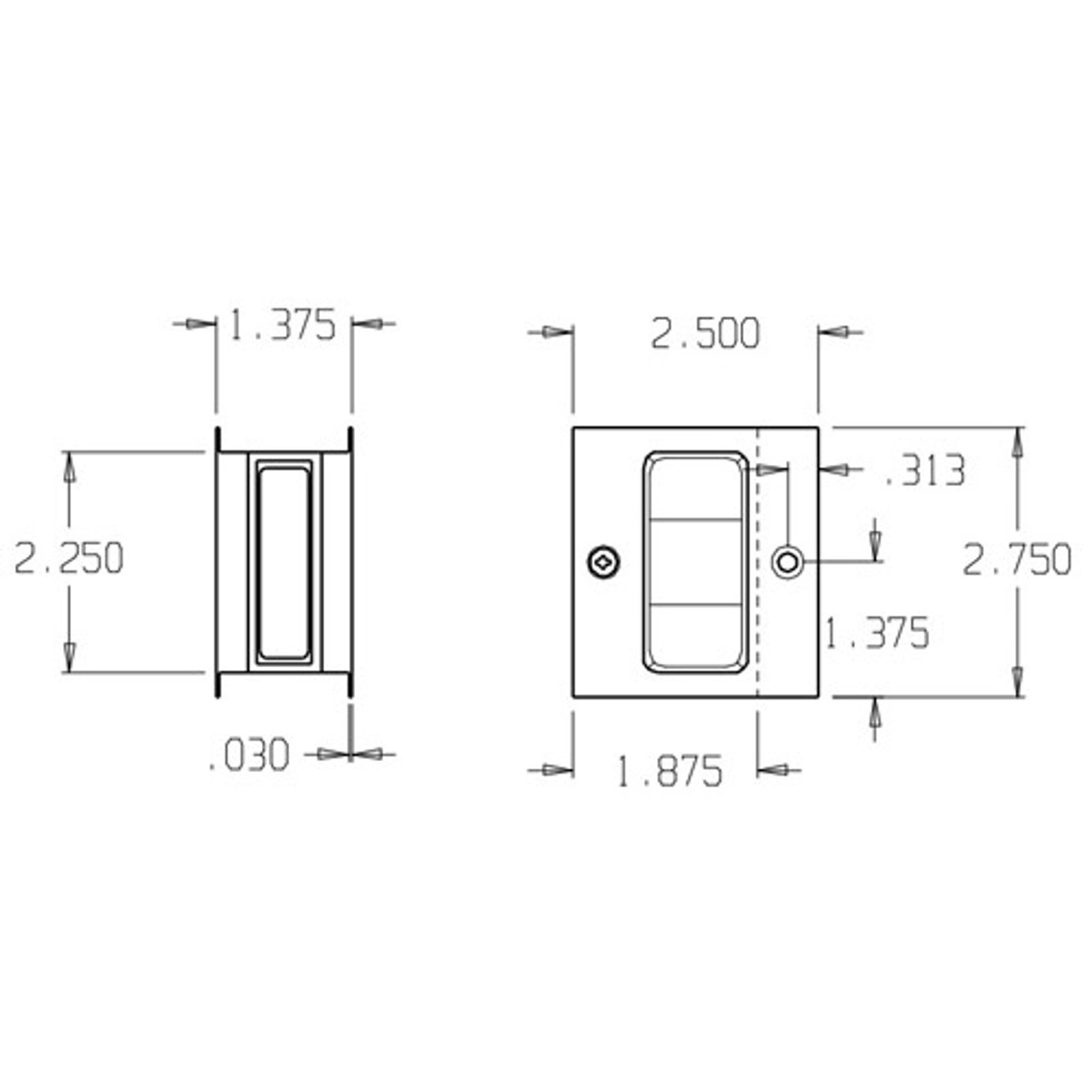 PDL-100-626 Don Jo Pocket Door Lock Dimensional View