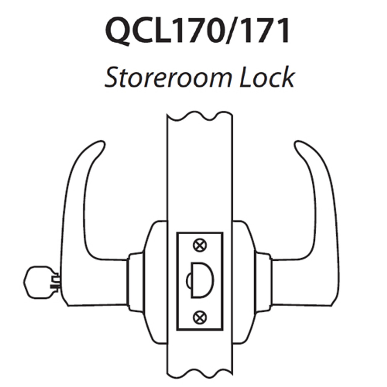QCL170A626FS4NOSLC Stanley QCL100 Series Less Cylinder Storeroom Lock with Slate Lever in Satin Chrome