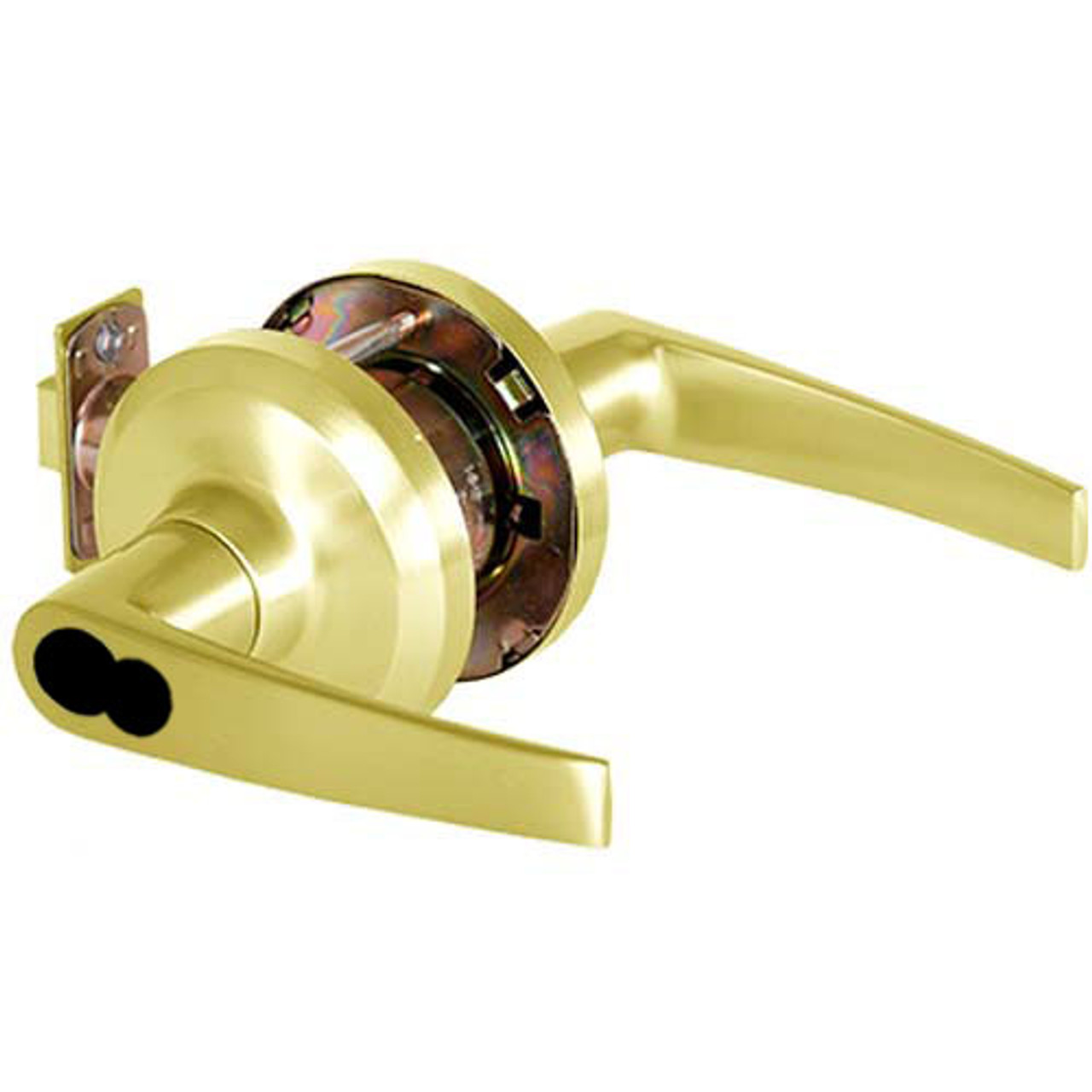 QCL151A605FR4118FLC Stanley QCL100 Series Less Cylinder Entrance Lock with Slate Lever Prepped for SFIC in Bright Brass Finish
