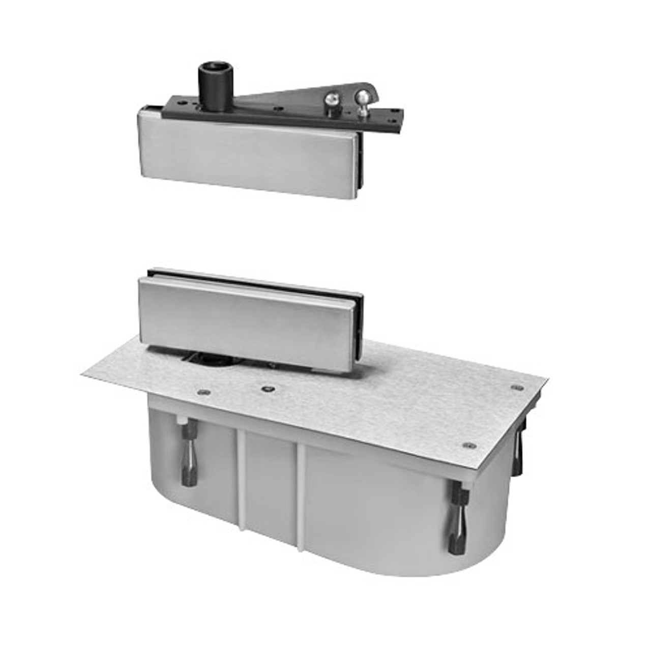 428-105N-LH-630 Rixson 428 Series Heavy Duty Single Acting Center Hung Floor Closer with Patch Fittings in Satin Stainless Steel Finish