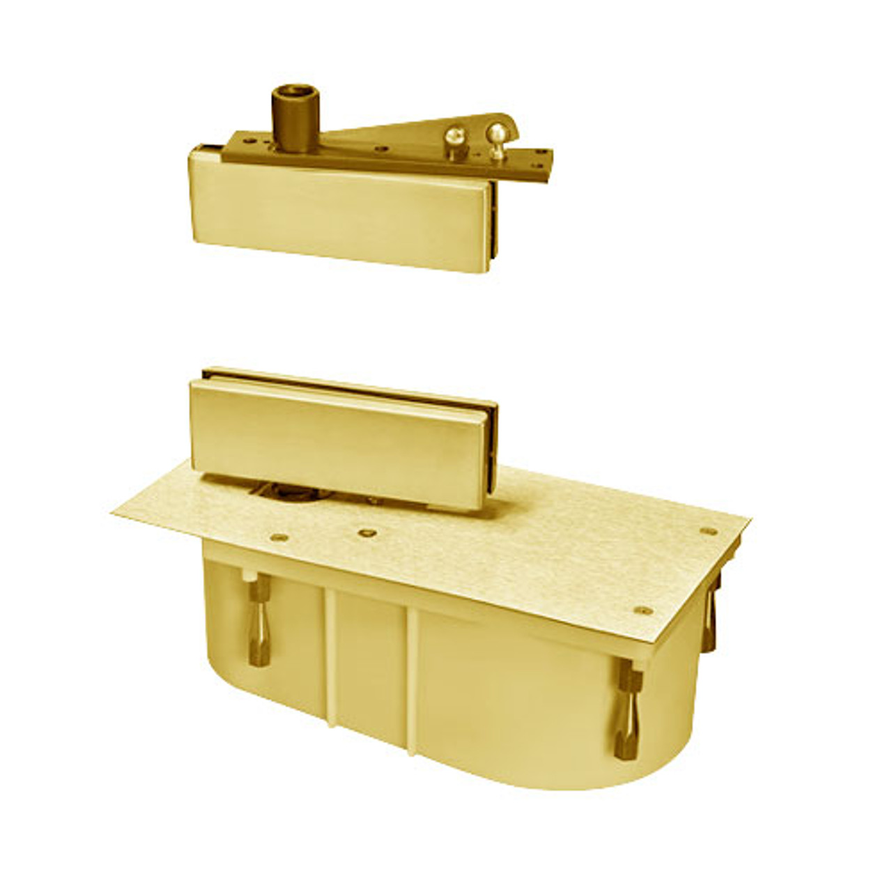 428-90S-CWF-LH-605 Rixson 428 Series Heavy Duty Single Acting Center Hung Floor Closer with Patch Fittings in Bright Brass Finish