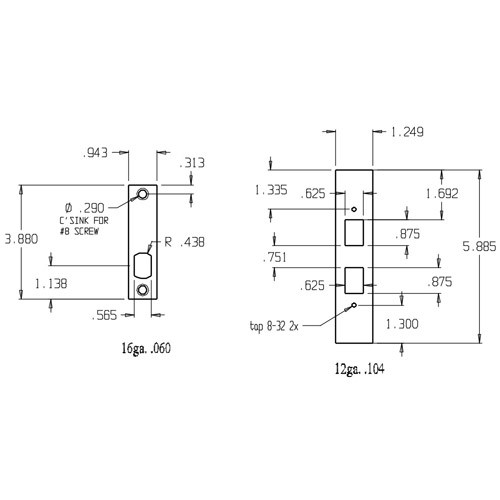 FBRK-2 Don Jo Filler Plate Kit Dimensional View