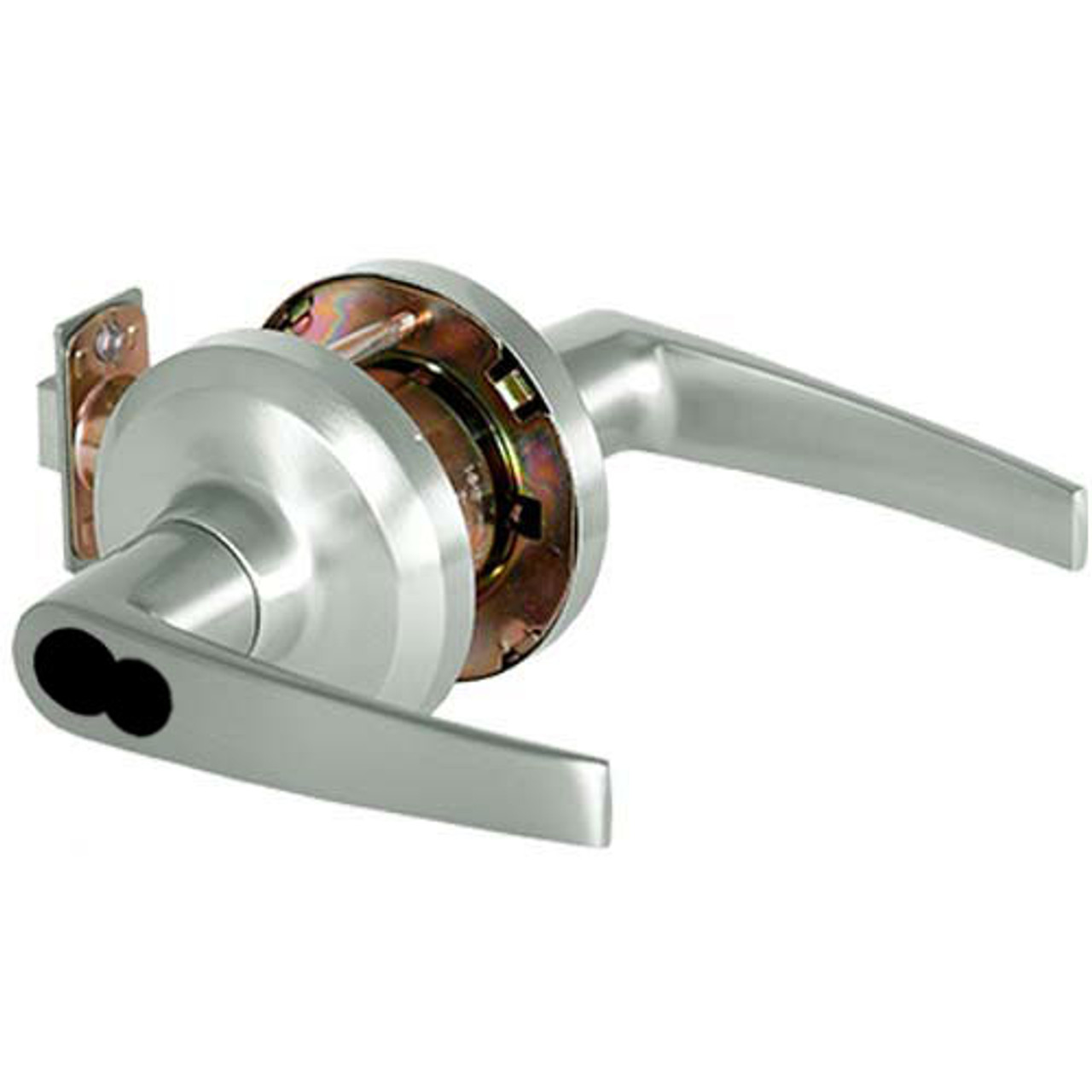 QCL161A619R8478SLC Stanley QCL100 Series Less Cylinder Classroom Lock with Slate Lever Prepped for SFIC in Satin Nickel Finish