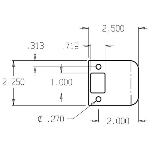 EL-102-DU Don Jo 2-1/4" Extended Lip Strike Dimensional View
