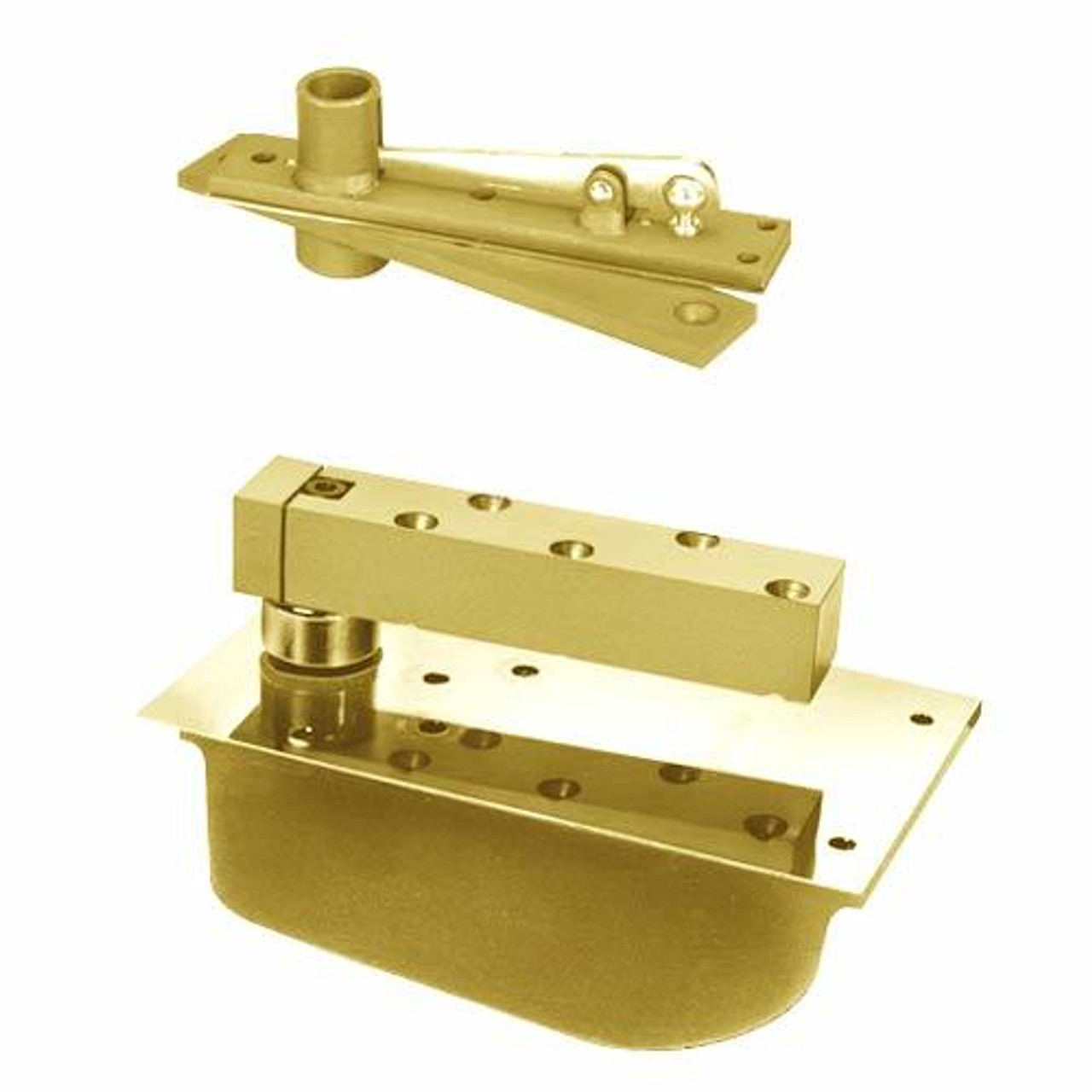 EH28-85S-2W-LTP-LH-605 Rixson 28 Series Power Transfer Heavy Duty Single Acting Center Hung Floor Closer in Bright Brass Finish