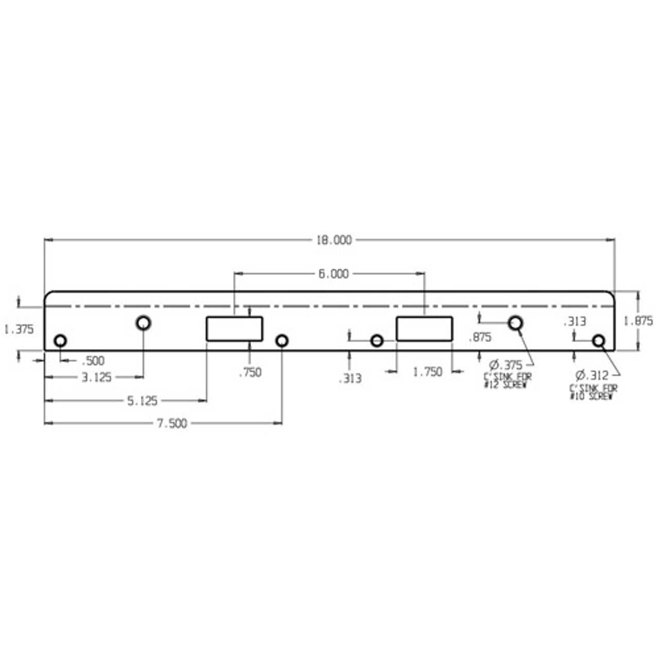 AST-21386-BP Don Jo 18" Security Strike Plate Dimensional View