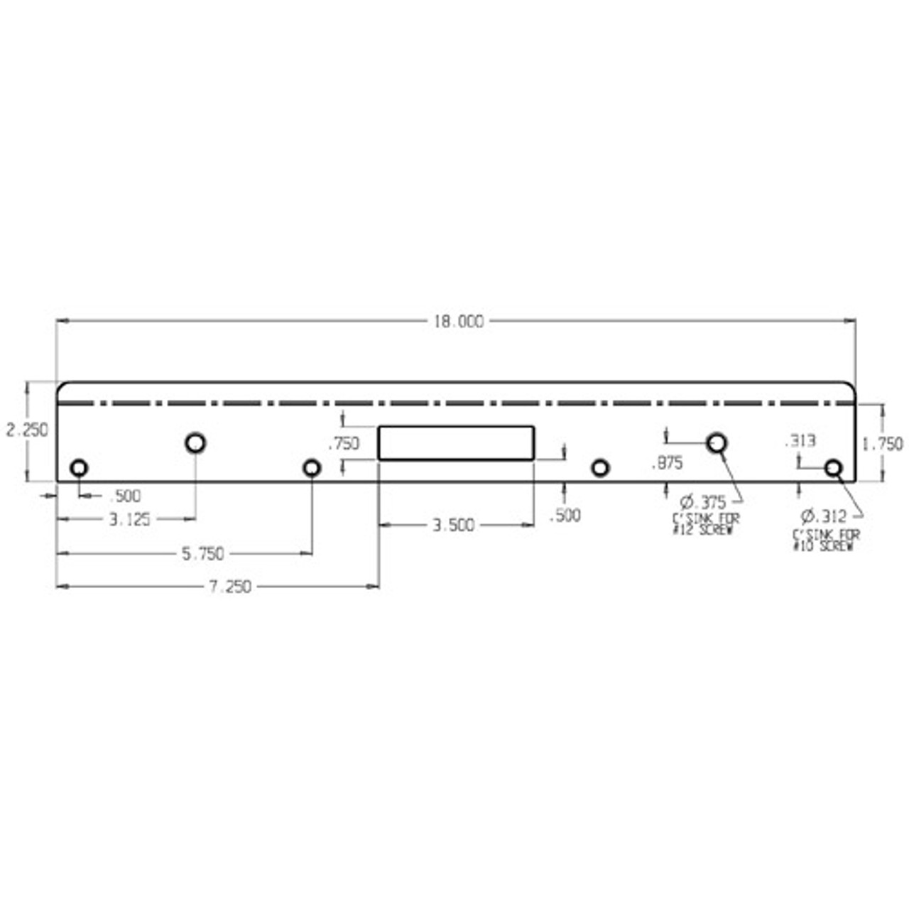 AST-2134M-WH Don Jo 18" Security Strike Plate Dimensional View