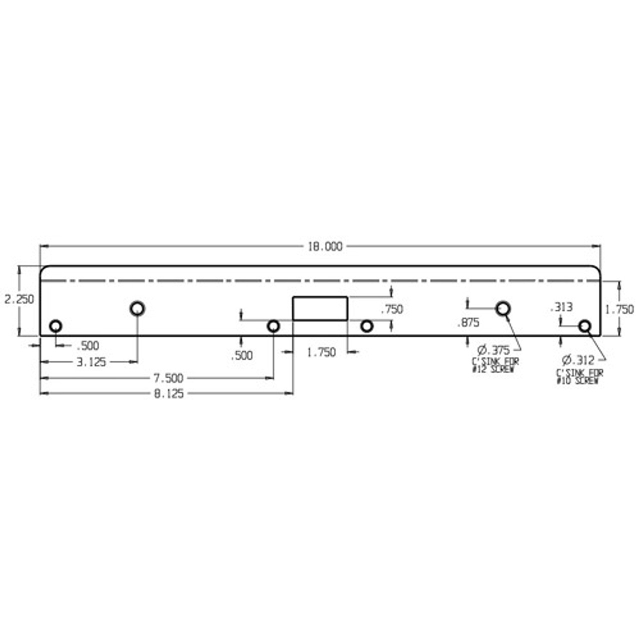 AST-21341-WH Don Jo 18" Security Strike Plate Dimensional View