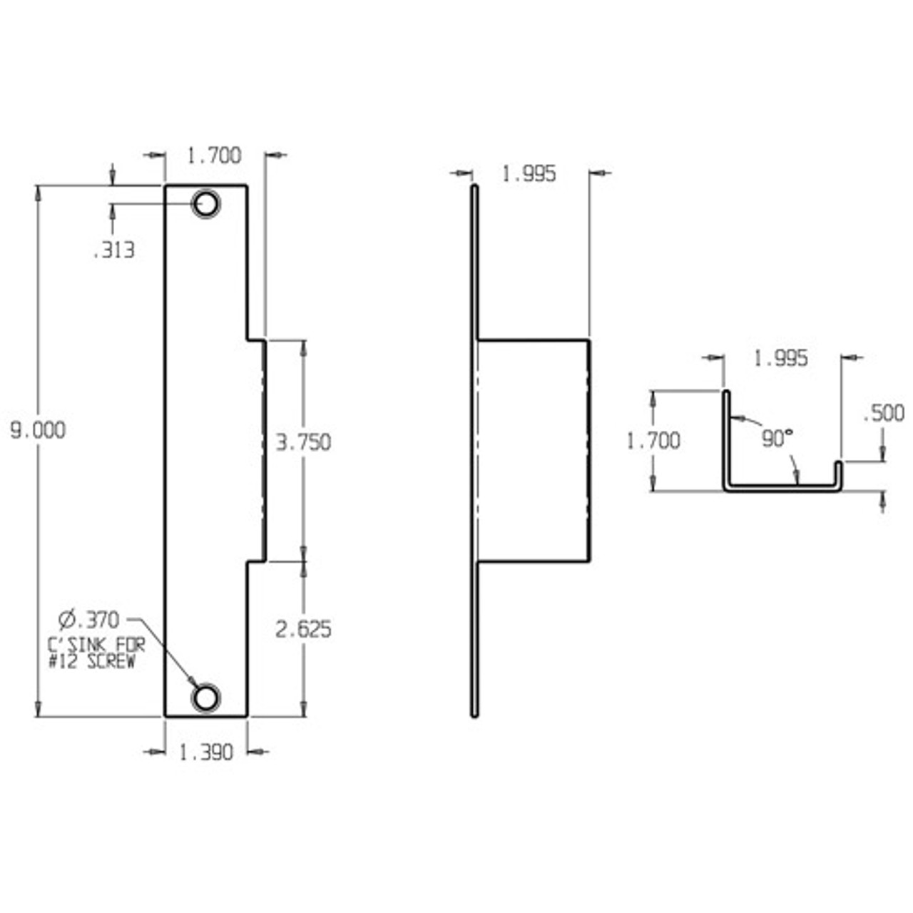 AF-29L-DU Don Jo Electric Strike Filler Plate Dimensional View